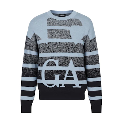Emporio Armani FW22 Gradient Jacquard Crewneck Sweater Light Blue 6L1MX91-MKYZ1-F925