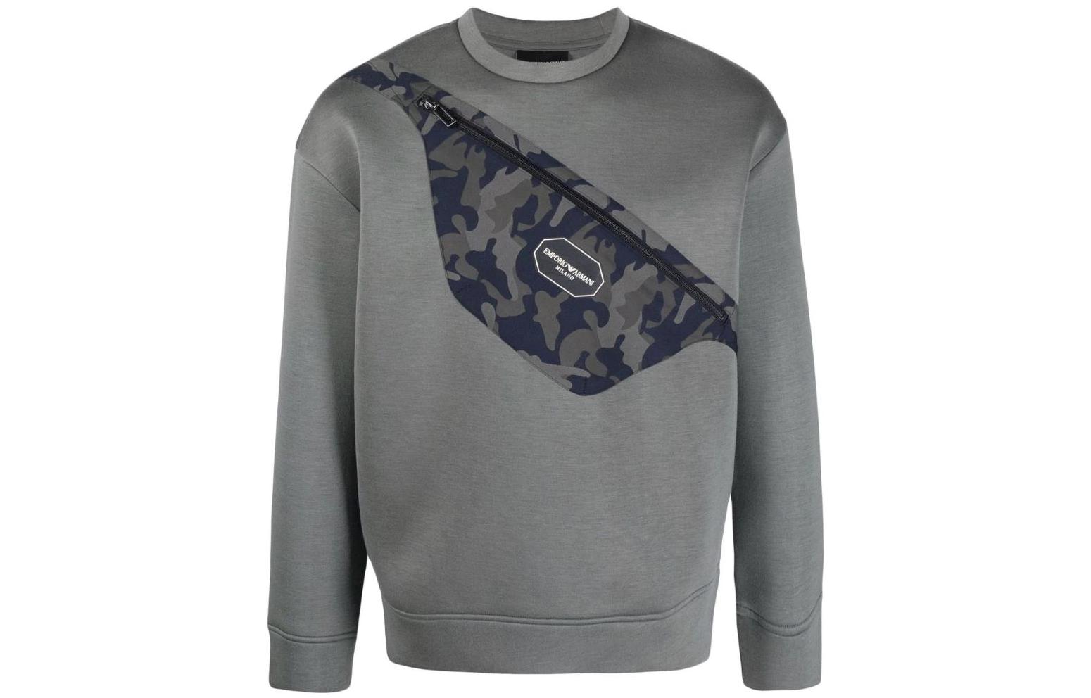 Emporio Armani FW22 Gray Print Crewneck Sweatshirt with Crossbody Design Men 6K1M90-1JUWZ-0689
