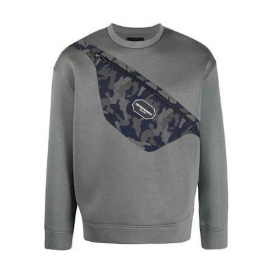 Emporio Armani FW22 Gray Print Crewneck Sweatshirt with Crossbody Design Men 6K1M90-1JUWZ-0689