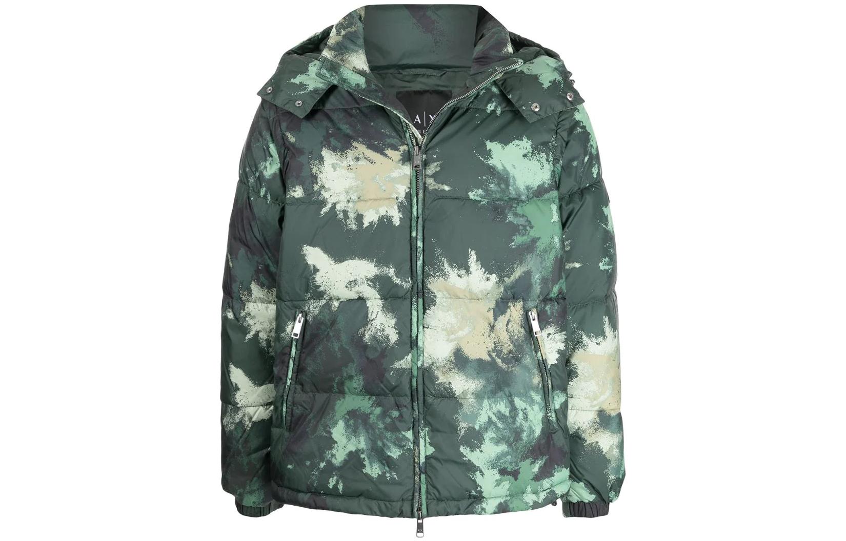 Emporio Armani FW22 Green Paint-Splatter Print Zip Hoodie Jacket for Men 6KZB26ZNKRZ4872
