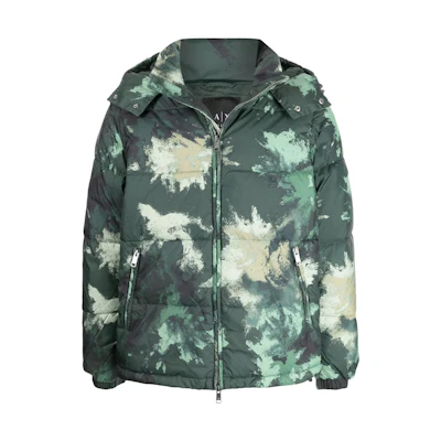 Emporio Armani FW22 Green Paint-Splatter Print Zip Hoodie Jacket for Men 6KZB26ZNKRZ4872
