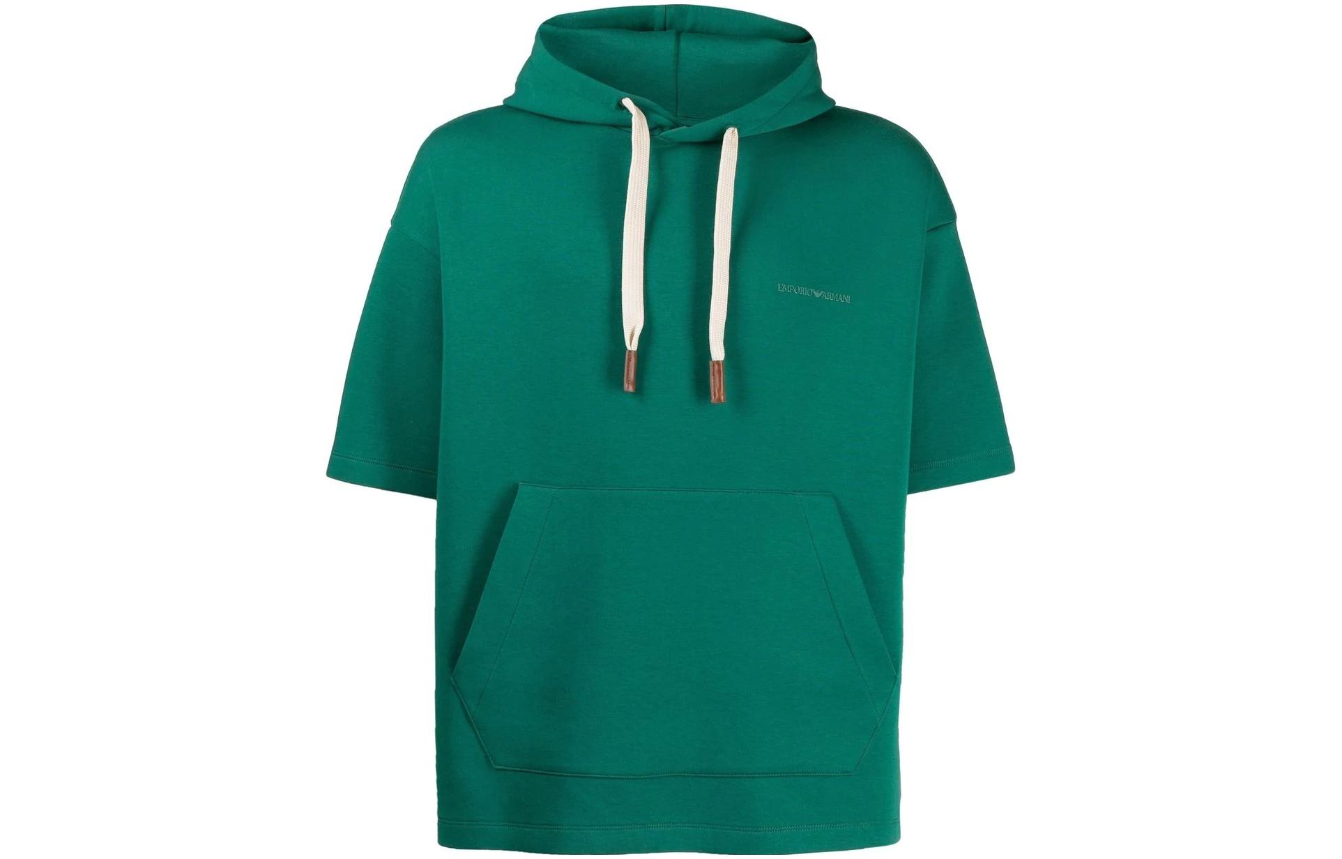 Emporio Armani FW22 Green Short-Sleeve Hoodie with Drawstring 6L1M83-1JHSZ-0576