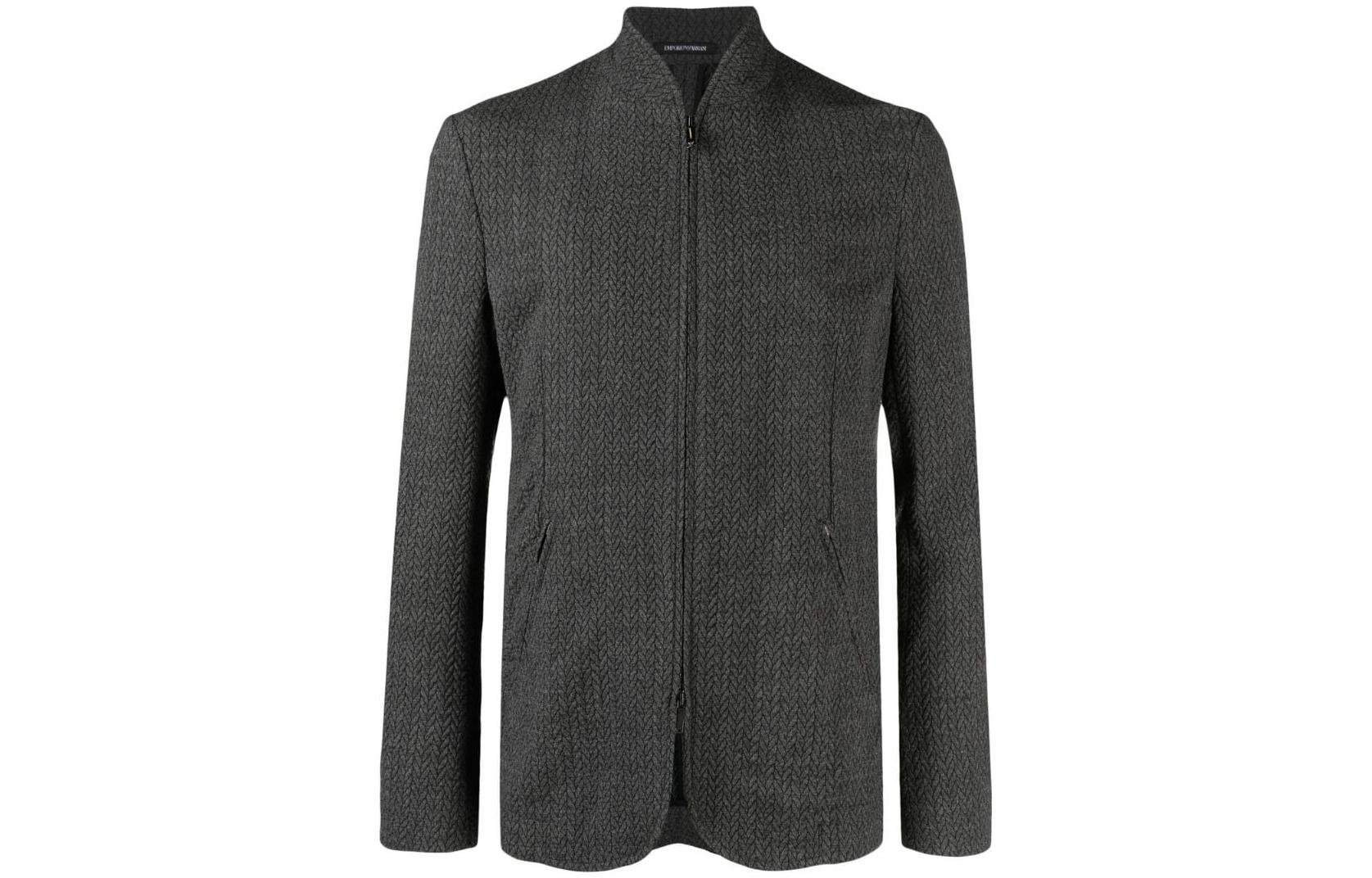 Emporio Armani FW22 Grey Herringbone Zip Jacket H31G41-C1404-632
