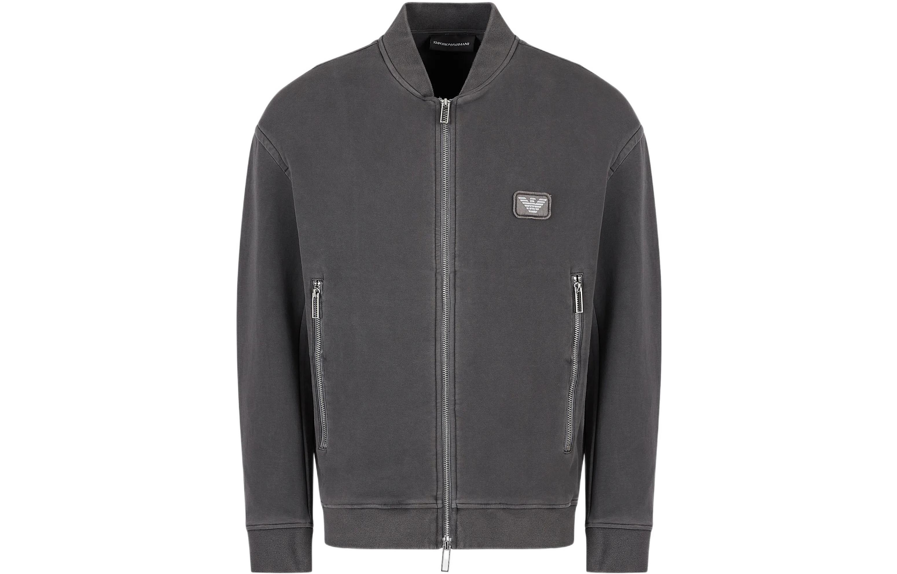 Emporio Armani FW22 Grey Jacket with Solid Logo Patch and Zipper 6L1M801-JHSZ1-0651