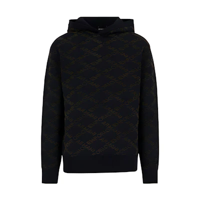 Emporio Armani FW22 Jacquard Logo Hoodie Navy Blue Sweatshirt 6K1MT9-1MD3Z-10920