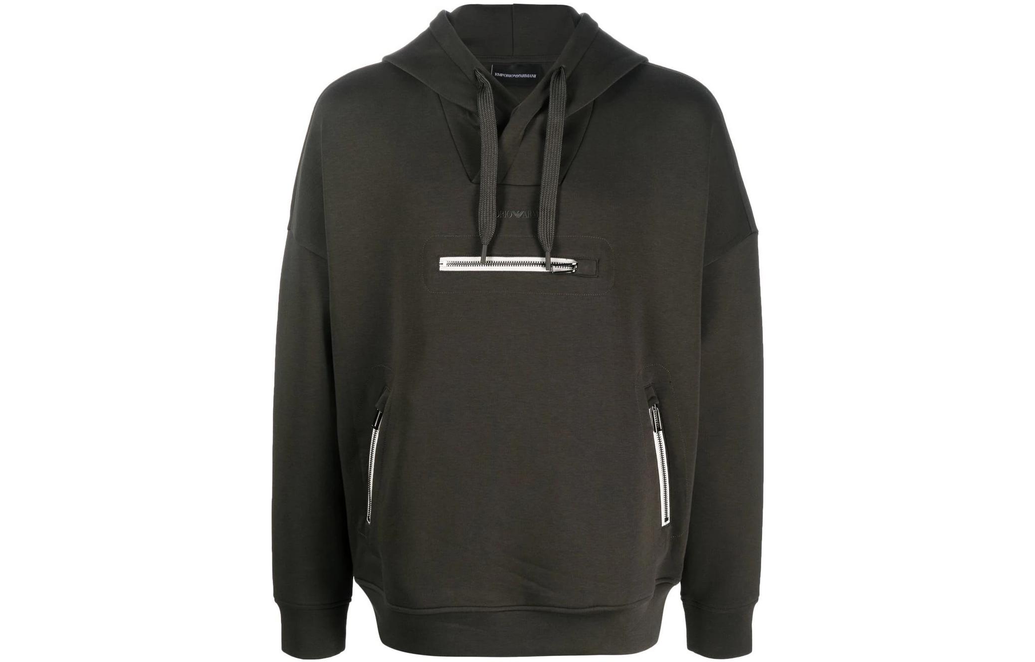 Emporio Armani FW22 Letter Print Zip Hoodie Deep Green 6L1MM7-1JHSZ-0558