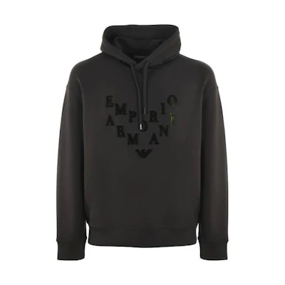 Emporio Armani FW22 Logo Embroidered Brown Hoodie Pullover 6L1MM9-1JHSZ-0595
