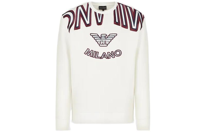 Emporio Armani FW22 Logo Embroidered Crewneck Pullover Sweatshirt White Men 6L1M6V1-JV9Z1-0101