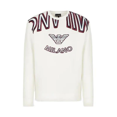 Emporio Armani FW22 Logo Embroidered Crewneck Pullover Sweatshirt White Men 6L1M6V1-JV9Z1-0101