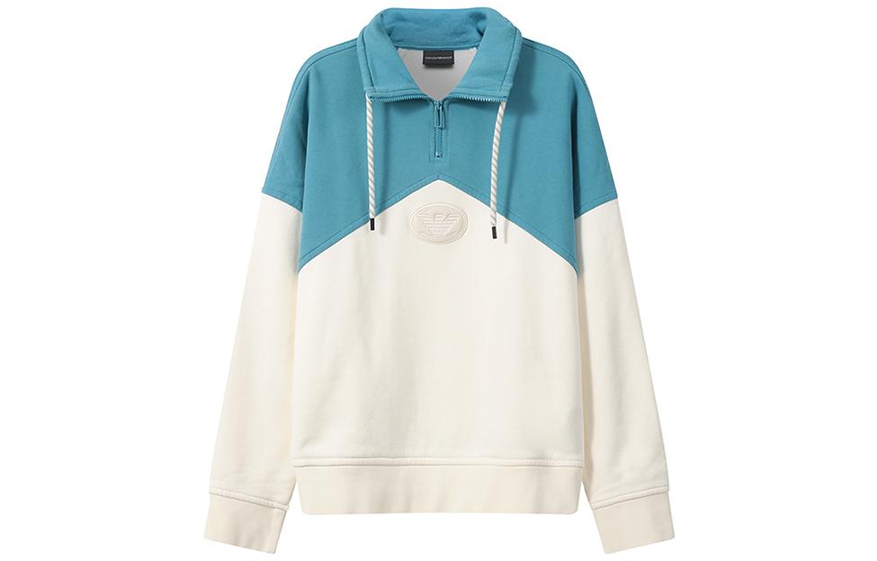 Emporio Armani FW22 Logo Half-Zip Pullover Sweatshirt Men’s Blue White Colorblock 6L1M81-1JWPZ-F516