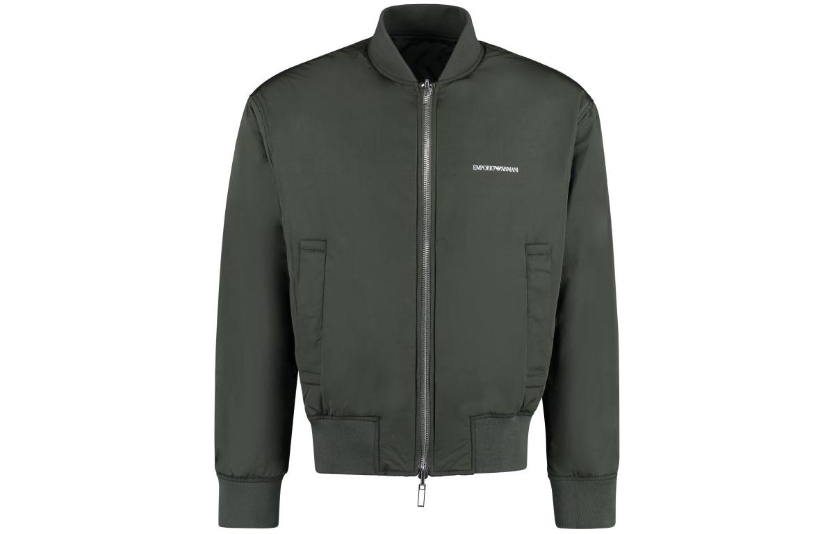 Emporio Armani FW22 Logo Print Baseball Collar Zip Jacket Green 6L1BH4-1NMXZ-0558