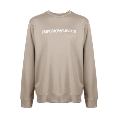 EMPORIO ARMANI FW22 Logo Print Crewneck Pullover Sweatshirt Brown For Men. 8N1MR6-1JRIZ-F176