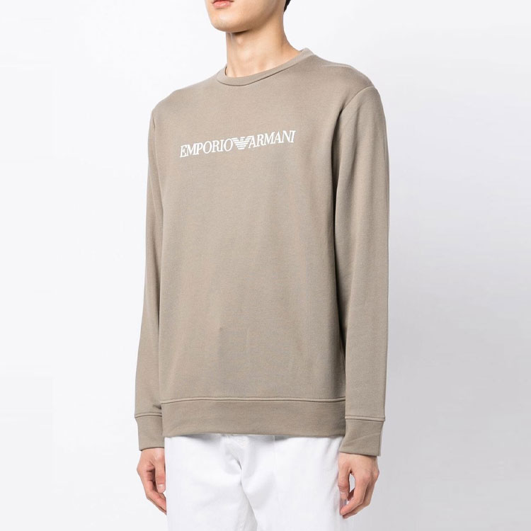 Purchase EMPORIO ARMANI FW22 Logo Print Crewneck Pullover Sweatshirt Brown For Men. 8N1MR6-1JRIZ-F176