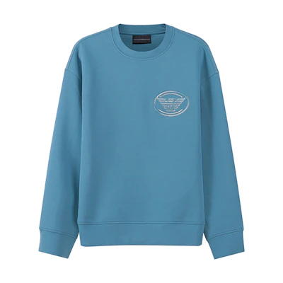 Emporio Armani FW22 Logo Print Crewneck Sweatshirt Men’s Light Blue 6L1M82-1JHSZ-0736