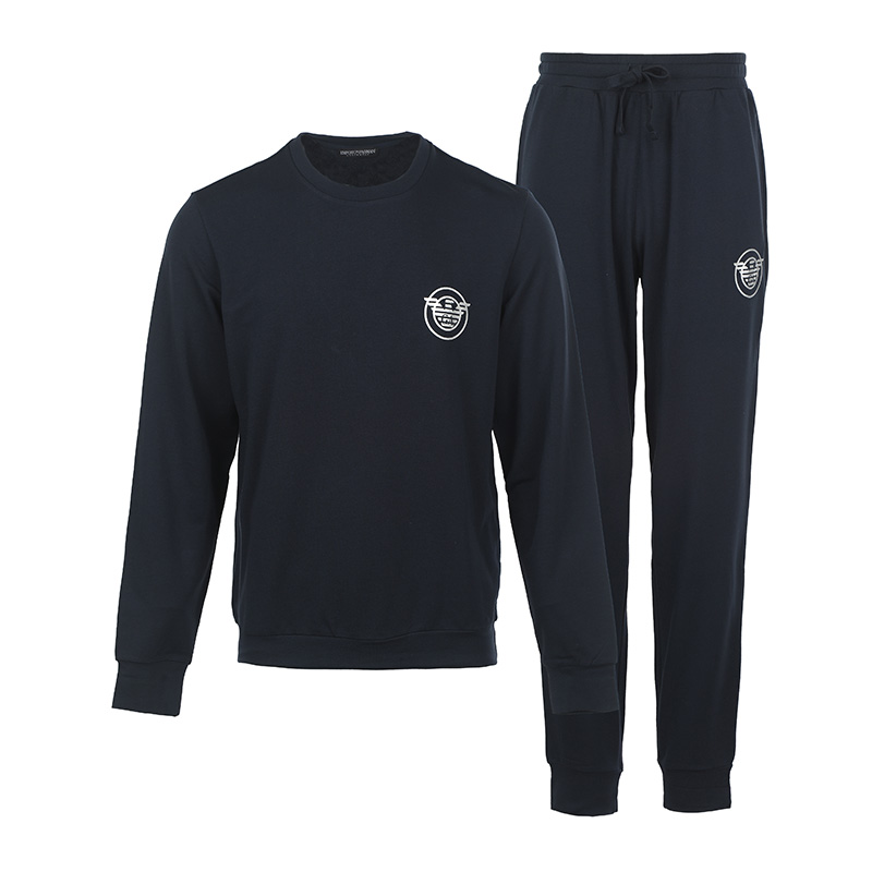 Emporio Armani FW22 Logo Print Crewneck Sweatshirt & Jogger Set Men Navy Blue 111943-2F595-00135