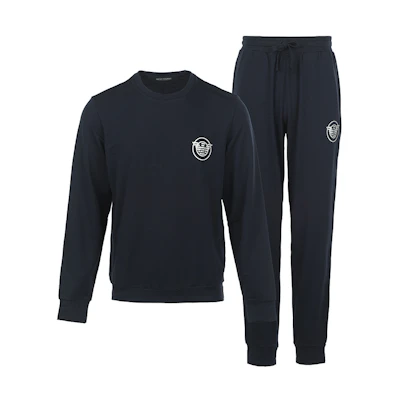 Emporio Armani FW22 Logo Print Crewneck Sweatshirt & Jogger Set Men Navy Blue 111943-2F595-00135