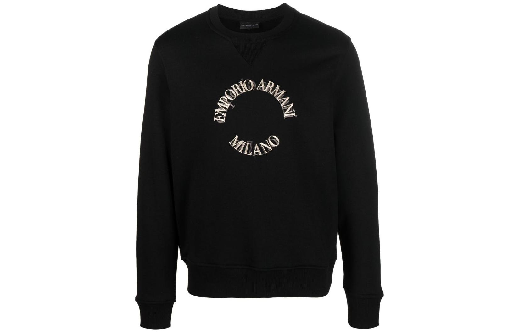 Emporio Armani FW22 Logo Print Crewneck Sweatshirt Black Mens 6L1MP2-1JQNZ-0031