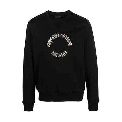 Emporio Armani FW22 Logo Print Crewneck Sweatshirt Black Mens 6L1MP2-1JQNZ-0031