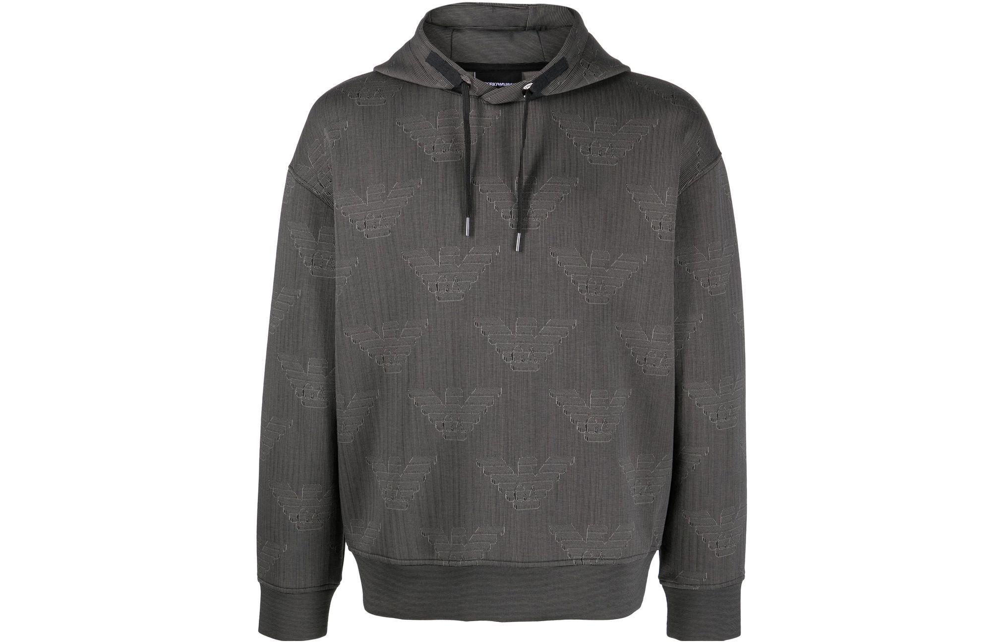 Emporio Armani FW22 Logo Print Hoodie with Ribbed Trim for Men - Gray 3L1MFR-1JHSZ-F637