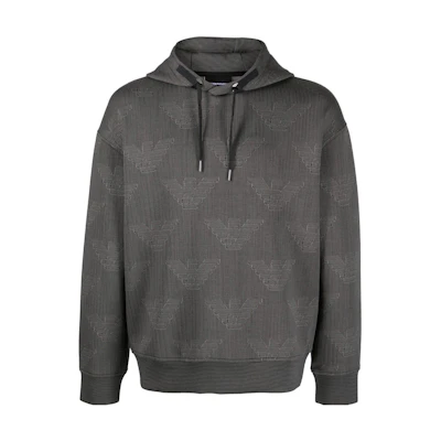 Emporio Armani FW22 Logo Print Hoodie with Ribbed Trim for Men - Gray 3L1MFR-1JHSZ-F637