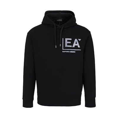 Emporio Armani FW22 Logo Print Pullover Hoodie Black Casual Sweatshirt 6L1MM9-JHSZ-0058