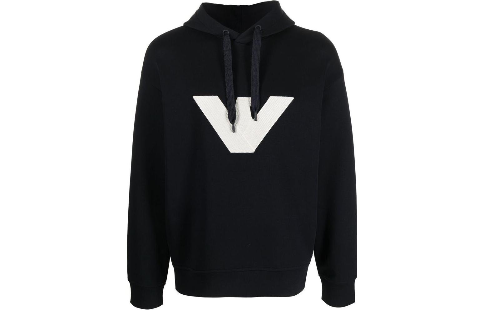 Emporio Armani FW22 Logo Print Pullover Hoodie Blue 6L1MM6-1JHSZ-0920