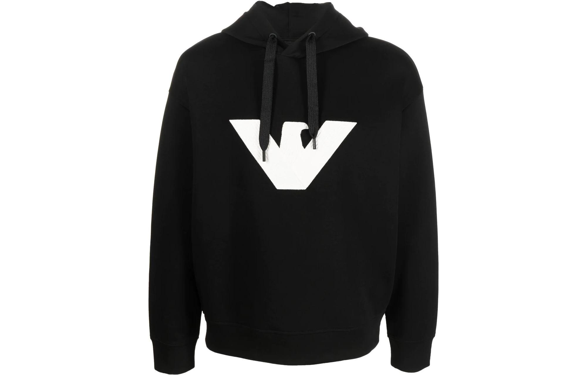 Emporio Armani FW22 Logo Print Pullover Hoodie Men’s Black 6L1MM6-1JHSZ-0999