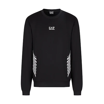 Emporio Armani FW22 Logo Print Striped Pullover Sweatshirt - Black 6LPM02-PJ16Z-1200