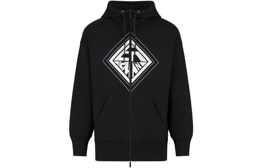 Emporio Armani FW22 Logo Print Zip-Up Sweatshirt Black 6L1B7Q1-JZ9Z1-0999