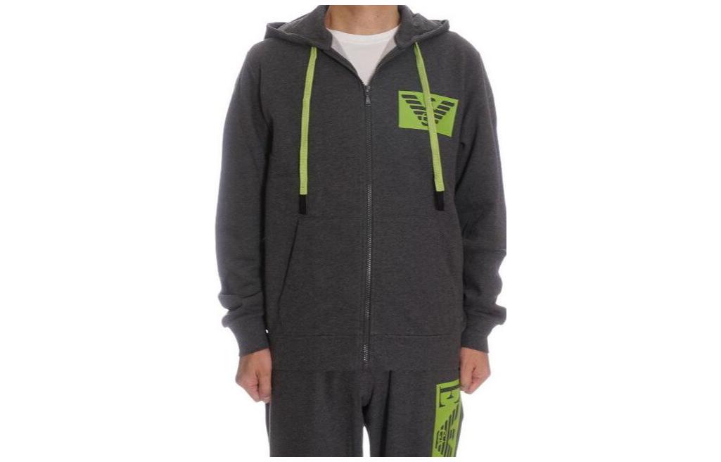 Emporio Armani FW22 Logo Print Zip Hoodie Grey Long Sleeve Sweater 111784-2F571-57720