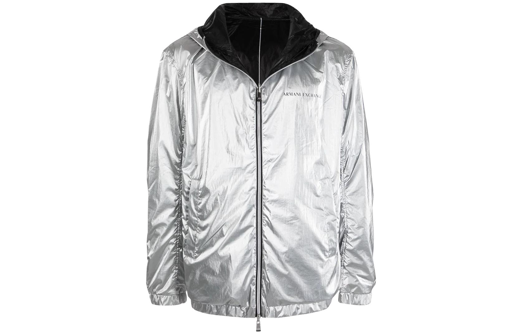 Emporio Armani FW22 Metallic Zipper Jacket Silver Black 6KZB18ZNPTZ222