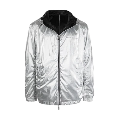 Emporio Armani FW22 Metallic Zipper Jacket Silver Black 6KZB18ZNPTZ222
