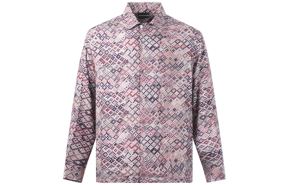 EMPORIO ARMANI FW22 Mosaic Print Long Sleeve Shirt for Men in Grey and Pink. H31FA1-C114C-037