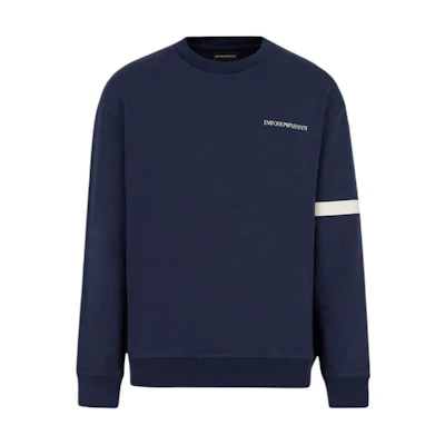 Emporio Armani FW22 Navy Blue Crewneck Sweatshirt with Logo Print 6K1MB9-1JSCZ1-09E6