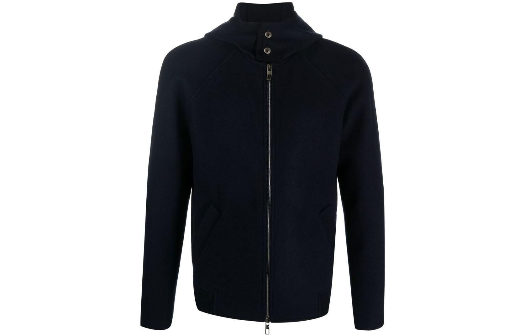 Emporio Armani FW22 Navy Blue High-Neck Zip Hoodie Jacket for Men 6LSB51-SJMFZ-UBWF