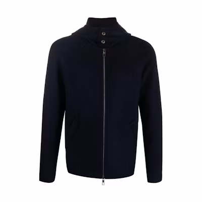 Emporio Armani FW22 Navy Blue High-Neck Zip Hoodie Jacket for Men 6LSB51-SJMFZ-UBWF