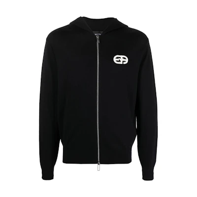 Emporio Armani FW22 Navy Blue Logo Embossed Zip-Up Hoodie 6L1MX6-1MWRZ-0920