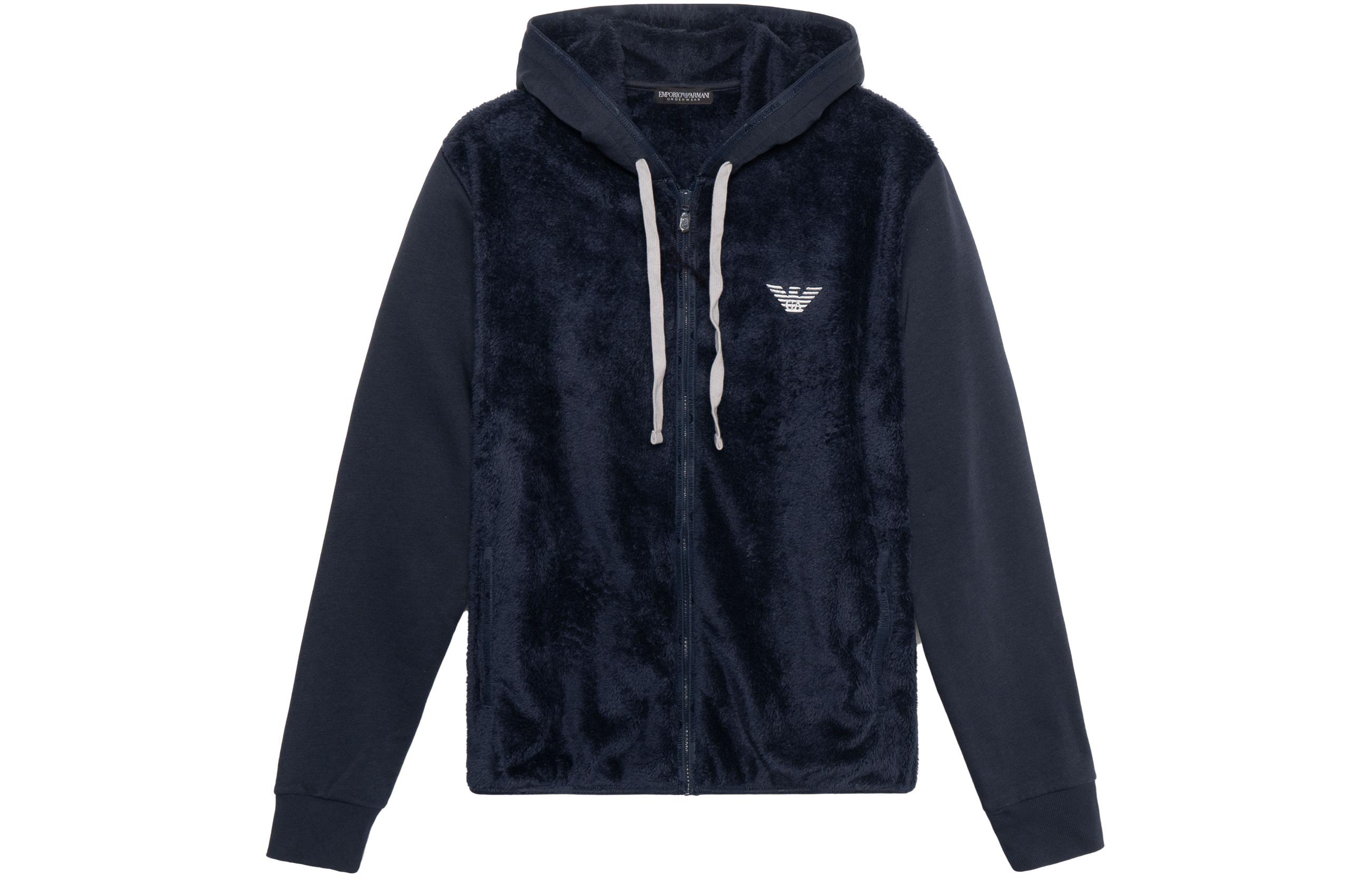 Emporio Armani FW22 Navy Blue Logo Embroidered Hoodie Jacket 111650-2F580-00135