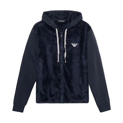 Emporio Armani FW22 Navy Blue Logo Embroidered Hoodie Jacket 111650-2F580-00135