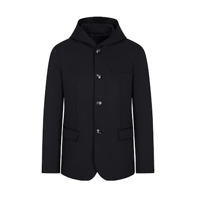Emporio Armani FW22 Navy Blue Single-Breasted Hooded Jacket Coat. 6L1GN6-1JJYZ-0920