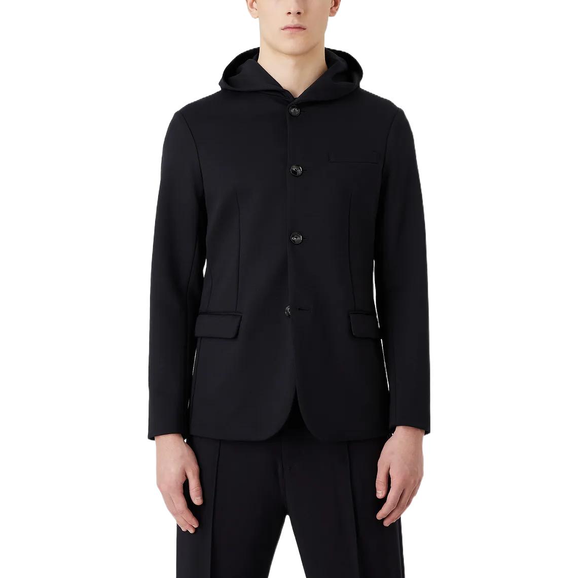 Shop Emporio Armani FW22 海軍藍單排扣連帽夾克外套。 6L1GN6-1JJYZ-0920