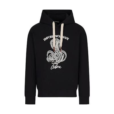 Emporio Armani FW22 Navy Hoodie with Snake Embroidery and Drawstring 6L1MM51-JWPZ1-0920