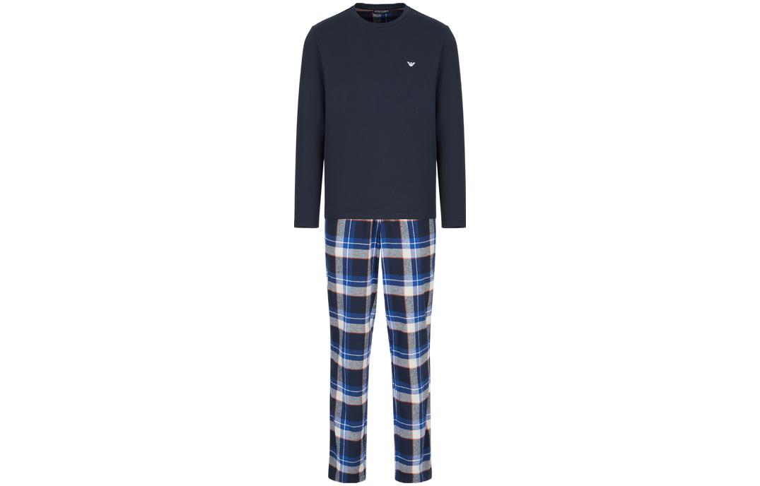 Emporio Armani FW22 Navy Sweatshirt & Plaid Pants Set for Men 111860-2F576-16336