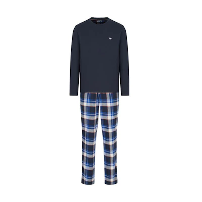 Emporio Armani FW22 Navy Sweatshirt & Plaid Pants Set for Men 111860-2F576-16336