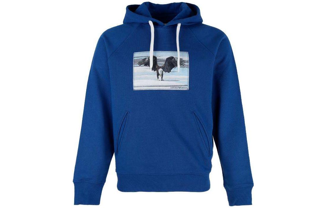 Emporio Armani FW22 Pattern Print Drawstring Hoodie Men’s Blue 6L1M8B-1JSFZ-0936