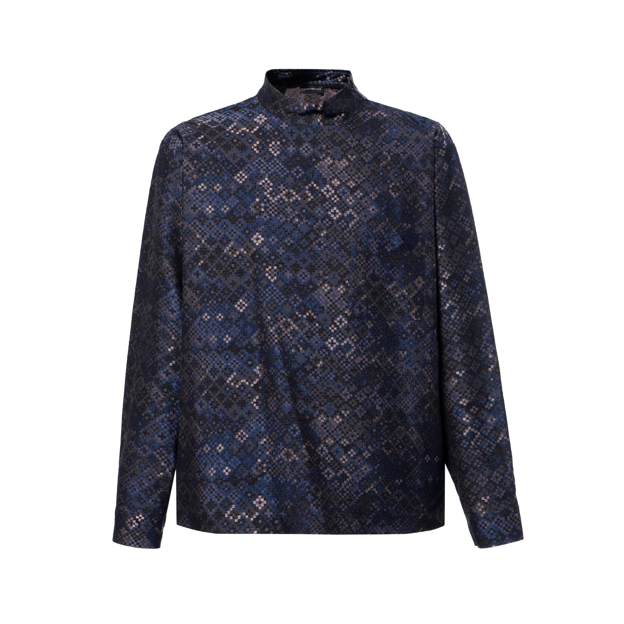 Emporio Armani FW22 Pattern Print Turtleneck Long Sleeve Tee Deep Navy Men. H31R09-C1080-919
