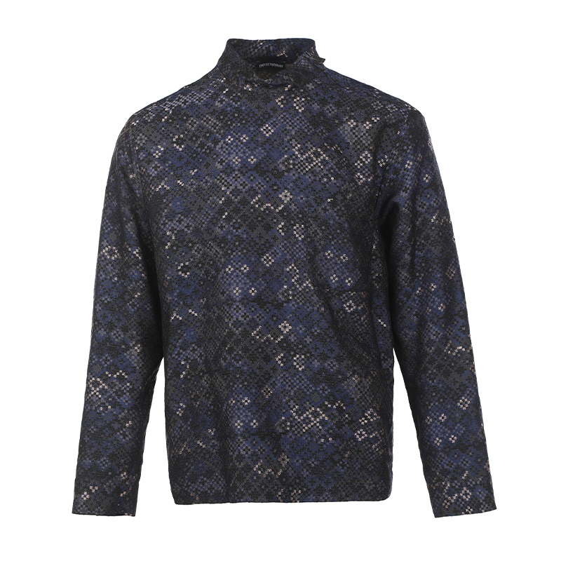 Order Emporio Armani FW22 深藍色圖案印花高領長袖上衣 男款 H31R09-C1080-919