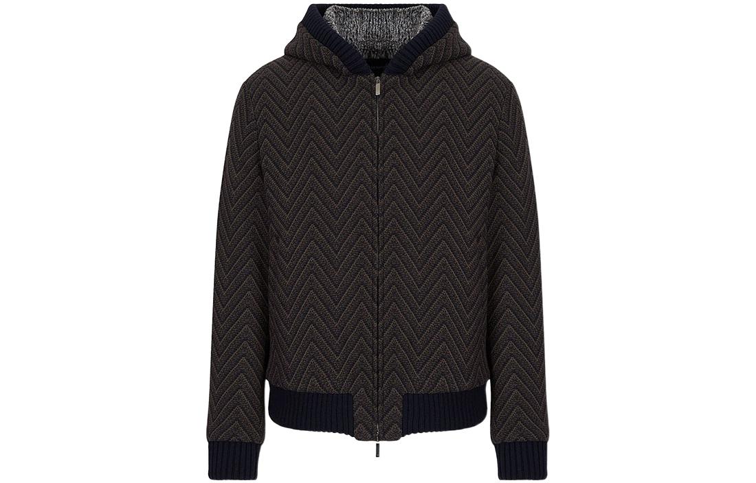 Emporio Armani FW22 Patterned Hooded Jacket Brown - Long Sleeve Outerwear B1R620-B1262-1914