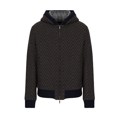 Emporio Armani FW22 Patterned Hooded Jacket Brown - Long Sleeve Outerwear B1R620-B1262-1914