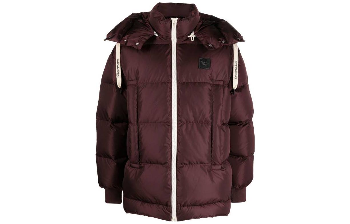 Emporio Armani FW22 Red Down Jacket with Zipper and Stand Collar for Men 6L1BU4-1NQTZ-0397